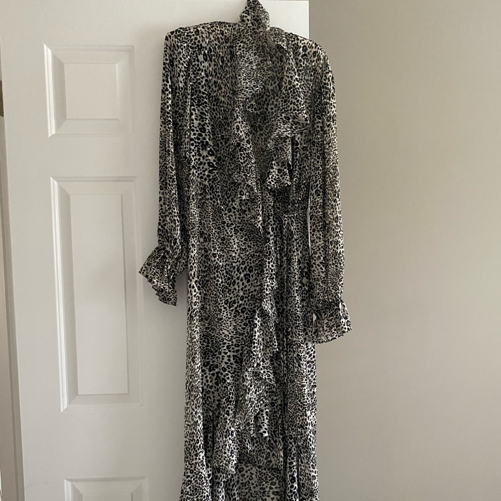 Bcbg snow leopard wrap dress